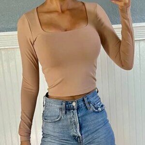 Abercrombie Women's Long Sleeve Beige Seamless Top